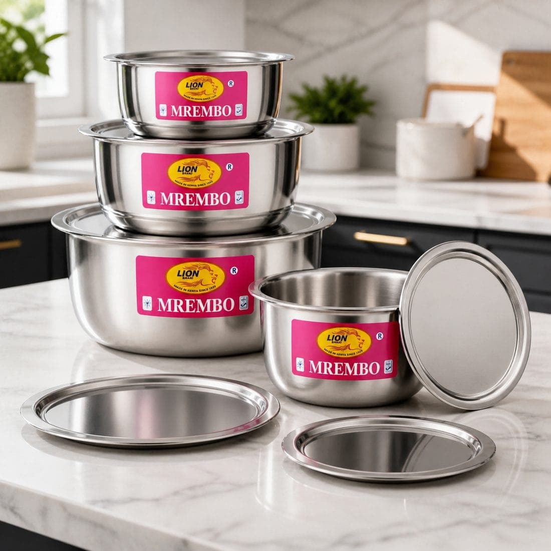 Set of 4 Mrembo Polished with Lids (1.8L – 3.5L)