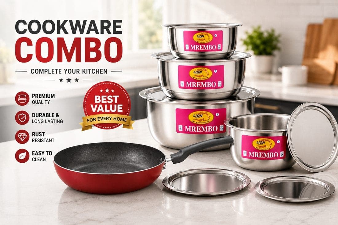 Combo: Set of 4 (1.5L – 3.5L) Mrembo Sufuria with Lids plus Non-Stick Pan 24cm